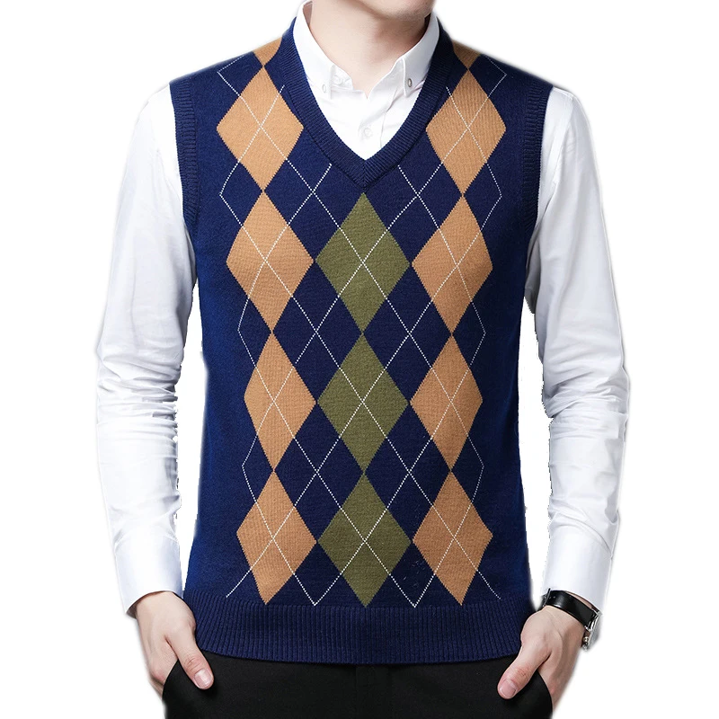 Мужской трикотажный пуловер с V-образным вырезом из 23% шерсти | Мужская одежда