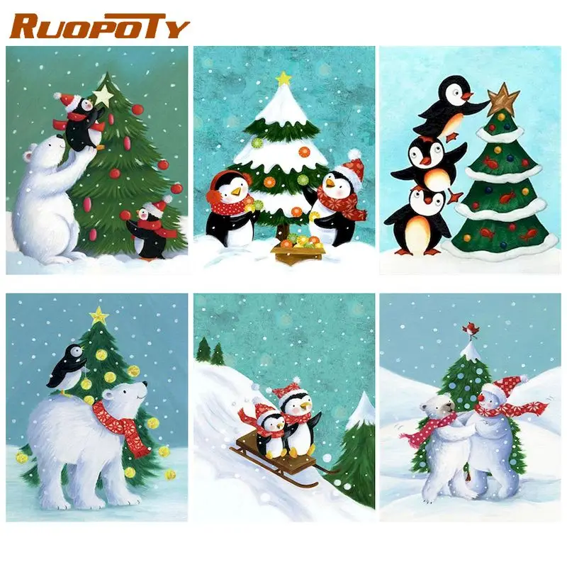 

RUOPOTY Frameless Painting By Numbers Christmas Tree HandPainted on Canvas Artwork Paints