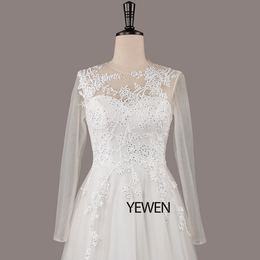 Long Sleeve Wedding Dress 2019 Beach Bridal Gown Tulle Lace Appliques Dresses White/Lvory Romantic Buttons | Свадьбы и торжества