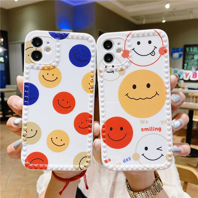 

Cute Smiley Phone Case For i Phone 12 Mini 11 Pro XS Max X XR 6 6s 7 8 Plus SE2020 Love Heart Camera Protection Soft Back Cover