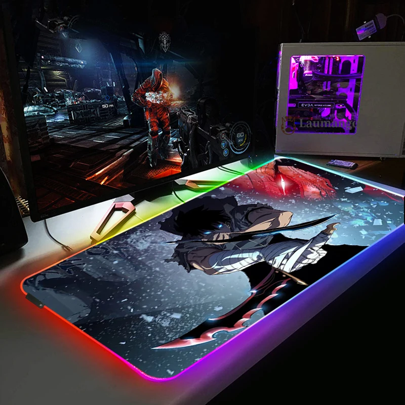 

Solo Leveling Gaming Mouse Pad Rgb Computer Table Mats Pc Gamer Complete Accessories LED Keyboard Backlit Mause Carpet Mousepad