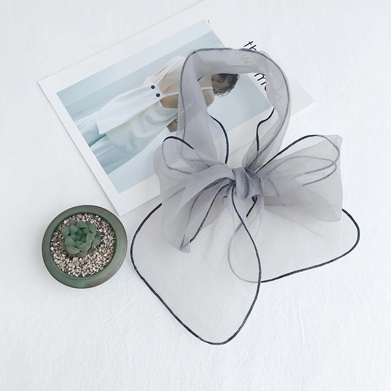 Женский тонкий летний шарф из органзы узкий длинный повязка на голову для