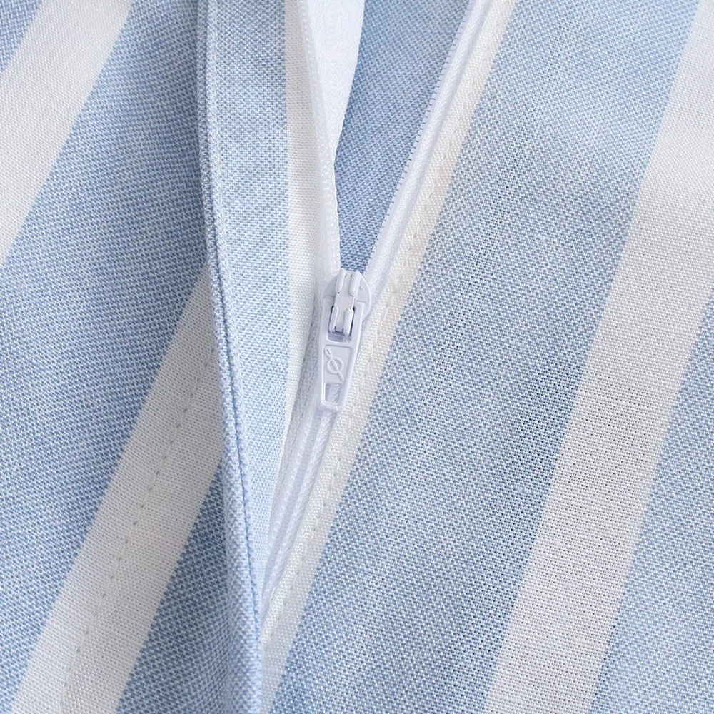 

2021 Long Pants Women Fashion High Waist Blue Striped Summer Pants Casual Side Pocket Zip Loose Vintage Chic Feminine Long Pant