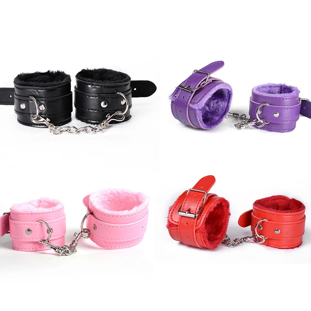 Сексуальный регулируемый искусственная кожа плюшевые наручники лодыжки манжеты