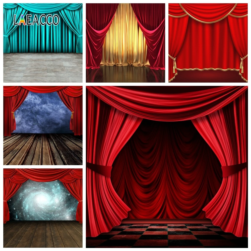Laeacco детский день рождения Фотофон красный экран занавеска деревянный пол сцены