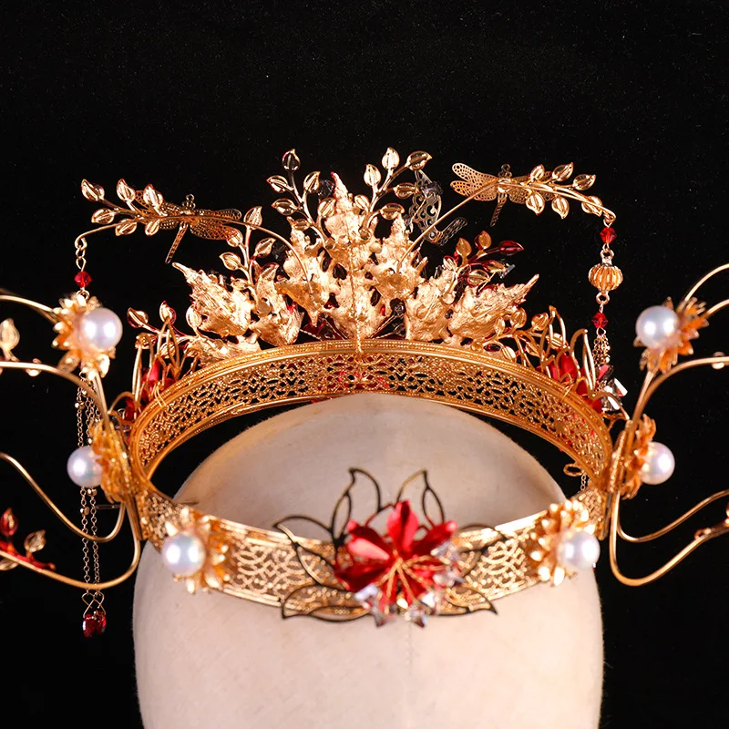 

HIMSTORY Luxury Chinese Red Bridal Jewelry Ancient Red Flower Costume Long Tassel Brides Wedding Jewelry Hair Accessories