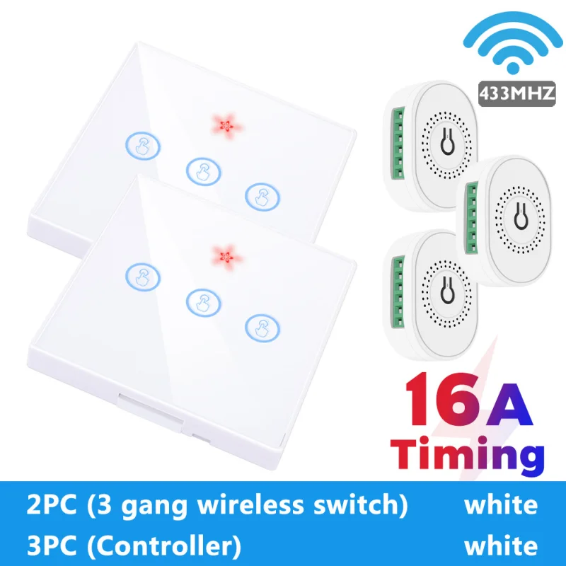 

New Smart Home Light Switch 16A 433MHZ Two Way On-off Switch+wireless Switch Suit Timing Function Breaker Support 2-way Control
