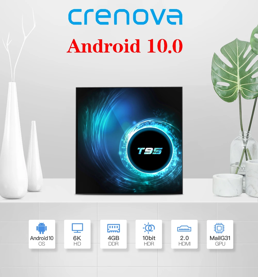 Смарт ТВ приставка CRENOVA T95 Android 10 0 4 ГБ 32 64 Гб четырехъядерный 1080P H.265 6K YouTube