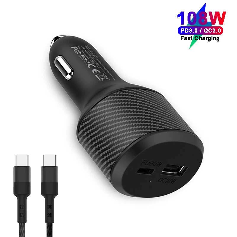 

108W USB PD QC3.0 Fast Car Charging Adapter For MacBook iPhone 12 Pro Max 11 SAMSUNG Dell Nintendo Laptop 90W/60W/45W/30W/20W