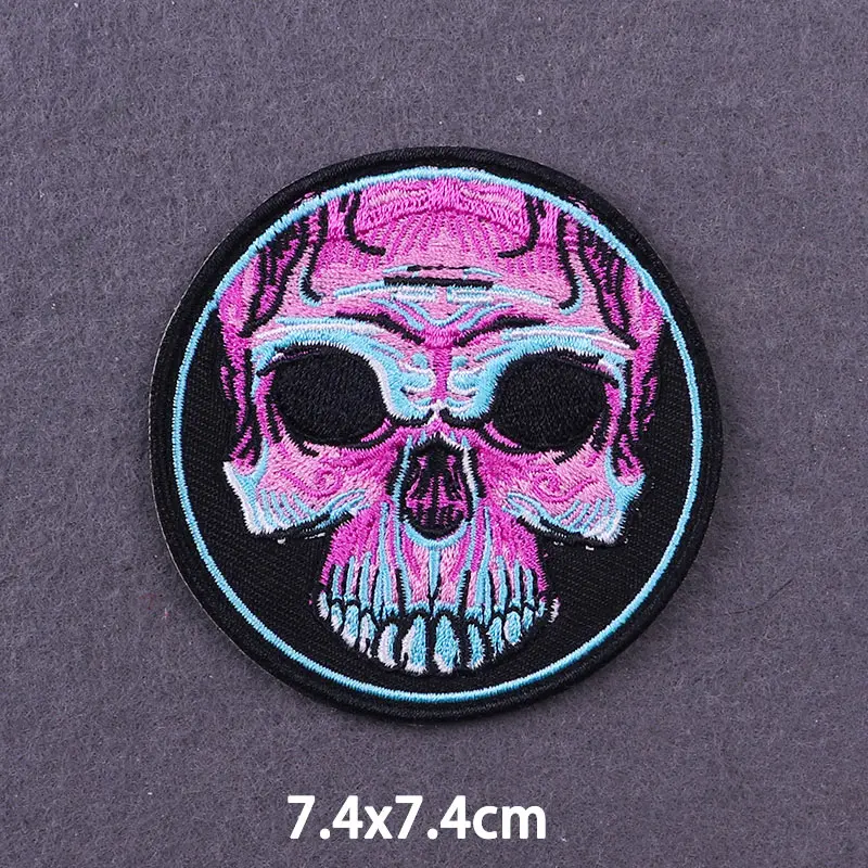 Punk Skull Patches On Clothes Hippie Biker Clothing Thermoadhesive Dress Badges DIY Embroidered Patch For | Дом и сад