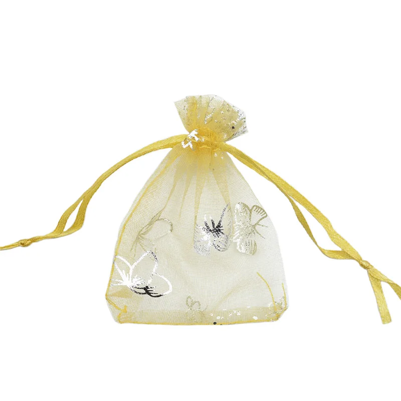 gold butterfly 100 шт Серебряная бабочка свадебная сумочка из органзы вечерние мешки для конфет ювелирные изделия Упаковка шнурок сумки аксессуары сумка для хранения - Цвет: gold butterfly