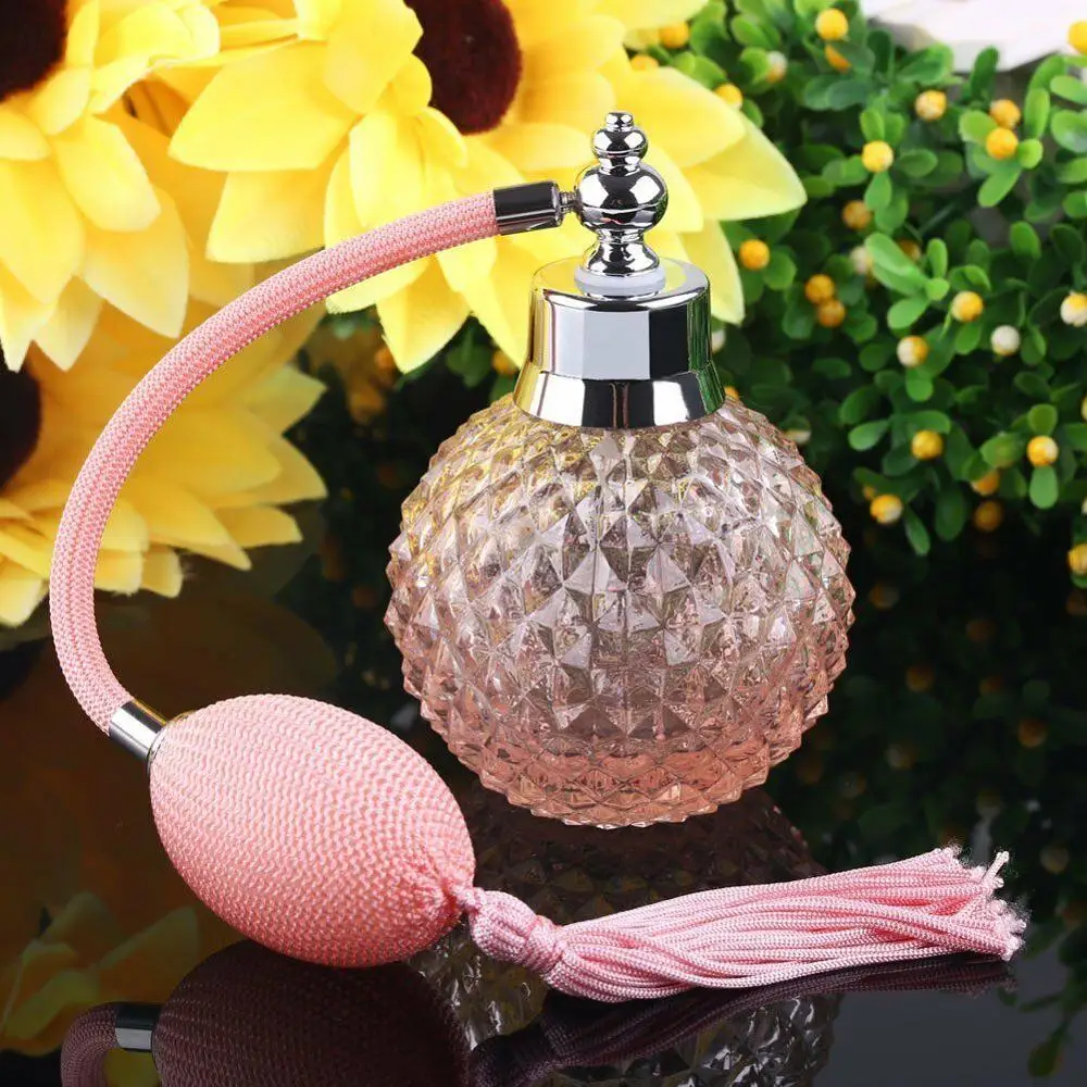 Винтажный хрустальный флакон для духов розовый длинный распылитель