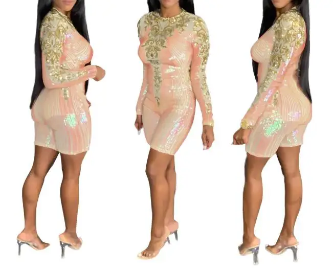 

2021 Sexy Long Sleeve Embroidery Lace Playsuit See Through Skinny Rompers Women Elegant Jumpsuit