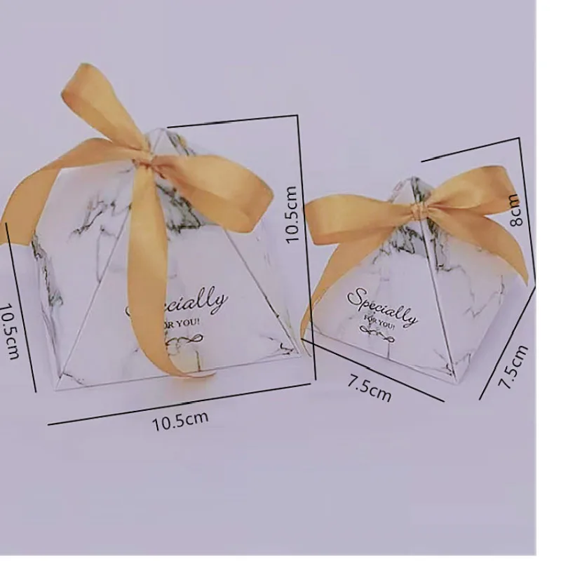 

Big Size Triangular Pyramid Wedding Favor Candy Boxes Gift Packing Box for Guest Event Party Supplies Gift Boxes with Ribbons