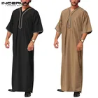 Кафтан INCERUN мужской в мусульманском стиле, винтажный однотонный кафтан с рукавом до локтя, с V-образным вырезом и принтом, одежда в арабском стиле для отдыха, большие размеры 7