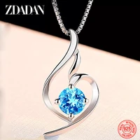 zdadan 925 sterling silver blue zircon necklace chain for women fashion wedding jewelry