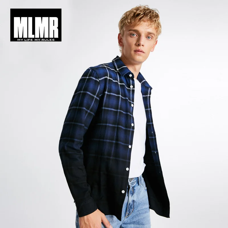 

MLMR для мужчин модные хлопковые парик с прямыми волосами и градиентной плед Ручная стирка с длинным рукавом рубашка | 218305568