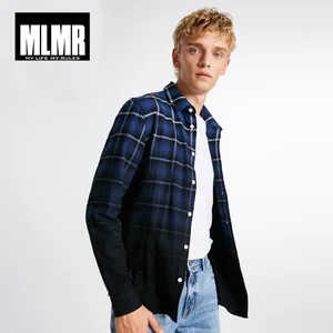 MLMR для мужчин модные хлопковые парик с прямыми волосами и градиентной плед Ручная стирка с длинным рукавом рубашка  218305568