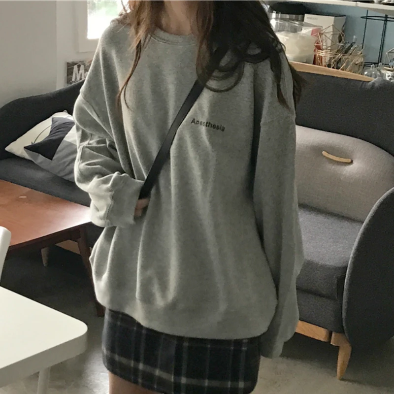 

Hoodies Women Hooded Plus Velvet Thicker Chic Loose Oversize Streetwear Trendy Leisure Korean Style Harajuku New Simple