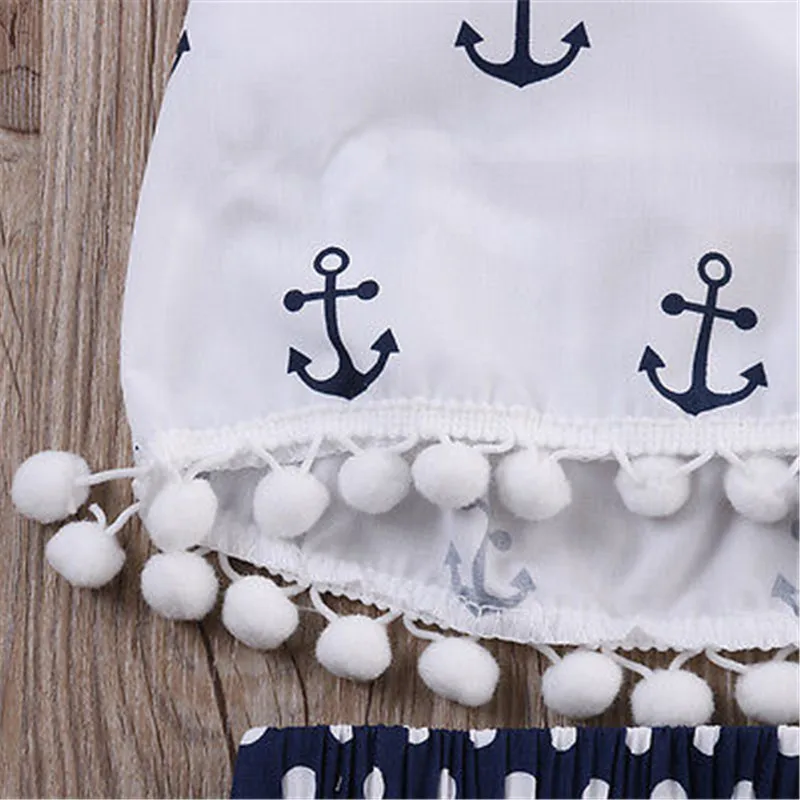 

Summer Baby Girls Anchor Tops+Polka Dot Briefs Shorts 3pcs Outfits Set Beachwear