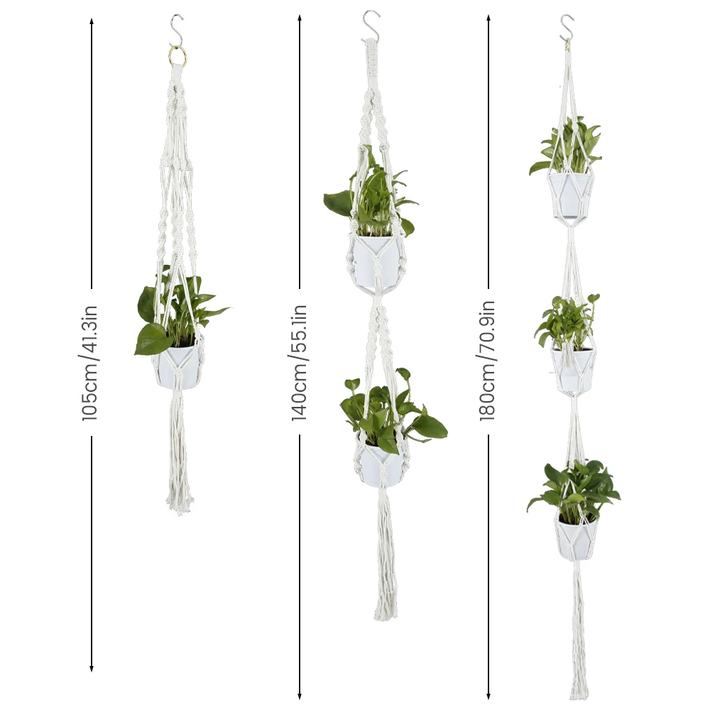 

3 / 4 Pcs Macrame Plant Hanger Baskets Flower Pots Holder Balcony Hanging Decor Knotted Lifting Rope Home Garden Supplies