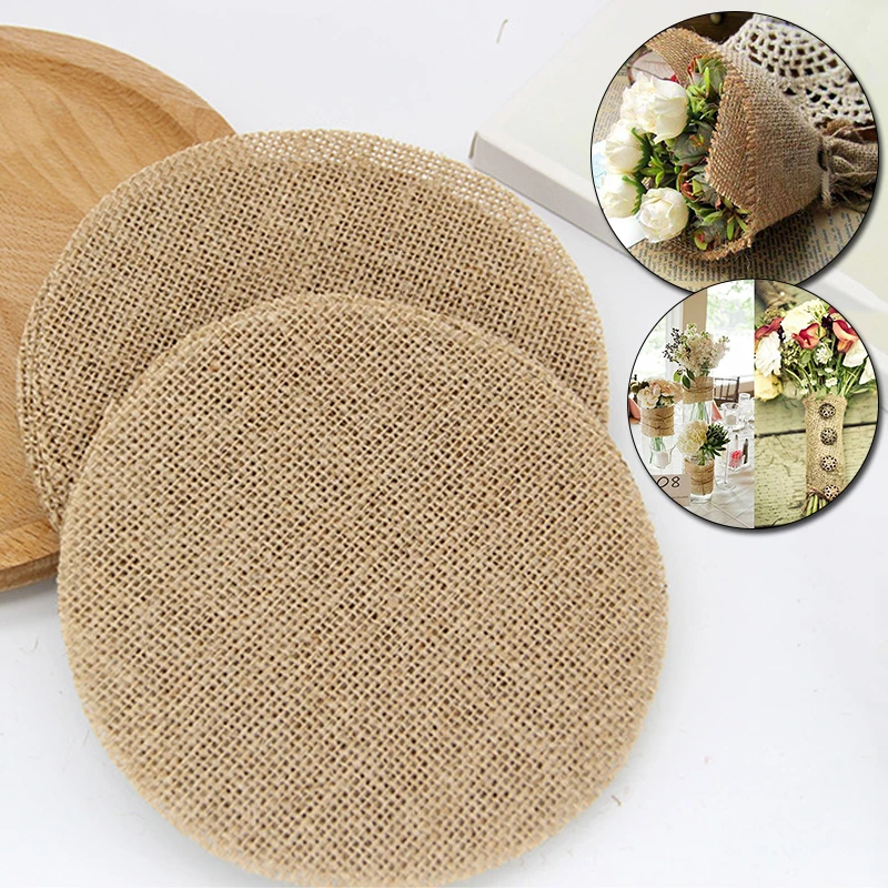 Linen Jute Placemat Rustic Burlap Round Rectangular Tea Cup Coaster Pads Heat Resistant Kitchen Dining Table Mat set de table