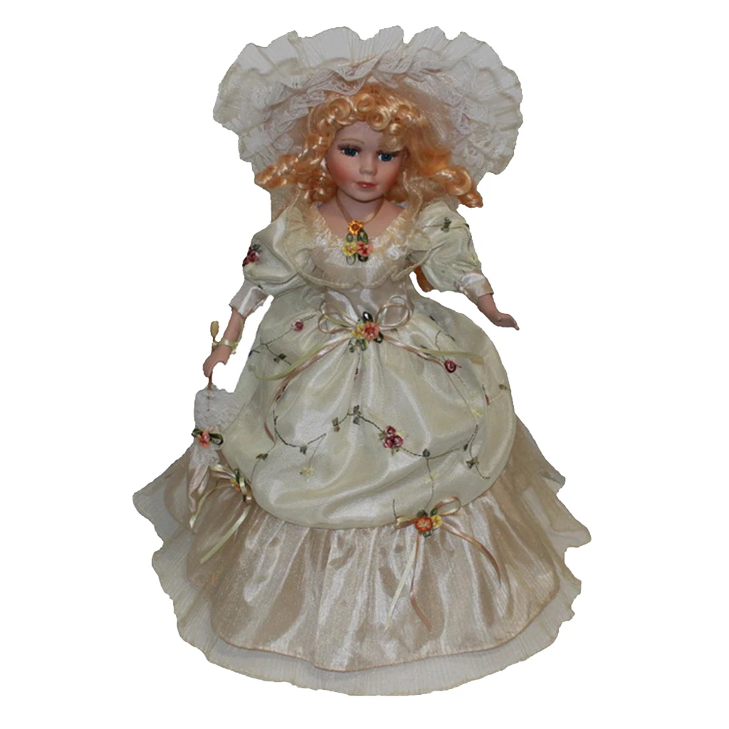 

40cm Vintage Porcelain Women Doll Figure Handicraft Beige Kids Best Gift