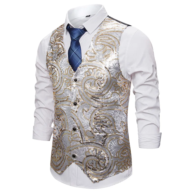 Luxury Glitter Blazer Men Fashion Golden Silver Sequin Single Button Blazer Hombre Nightclub Stage Slim Fit Mens Christmas Suit