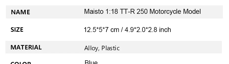 Maisto 1:18 масштаб сплав горный велосипед игрушка Dirt Bike TT-R250 Мотокросс внедорожный мотоцикл творческие игрушки для детей подарок