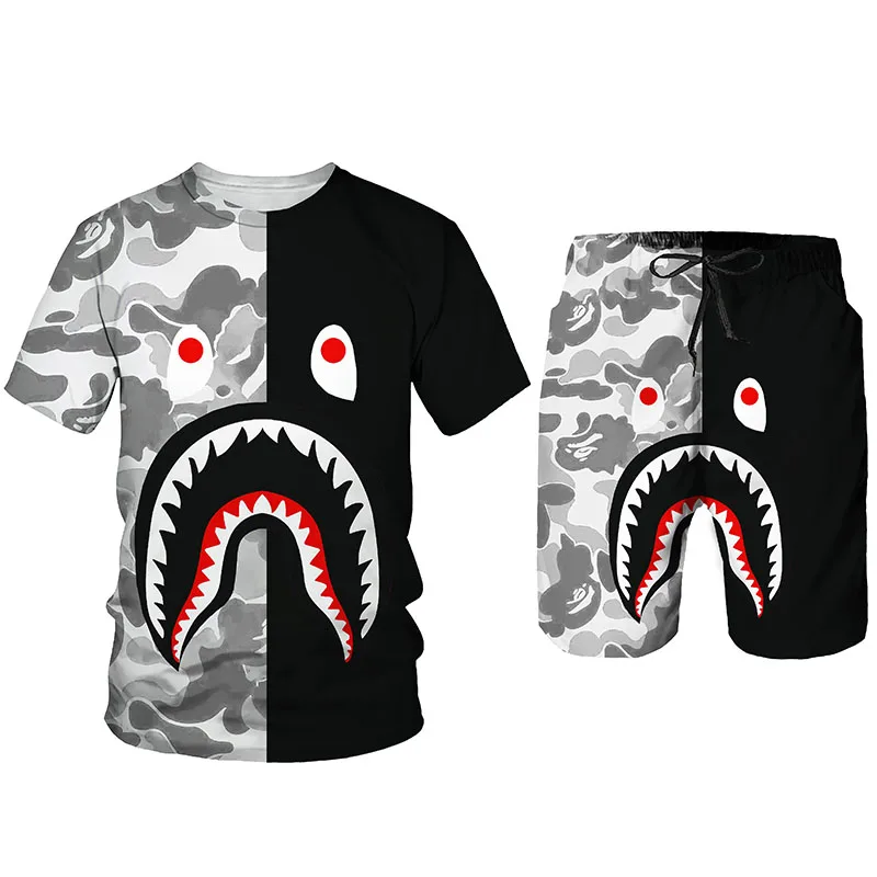 Новый летний мужской костюм с 3D принтом мужская футболка + шорты из 2 предметов