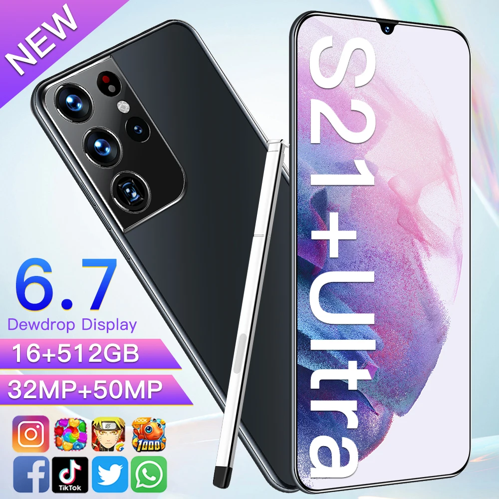

Смартфон S21 Ultra, Android, 6,7 дюйма, 32 + 50 Мп, 16 + 512 ГБ, 6800 мАч, 4G