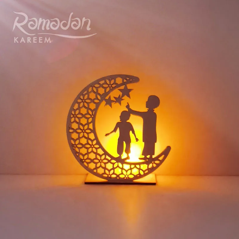 

LED DIY Wooden Eid Mubarak Plaque Moon Star Ramadan Ornament Muslim Decor Gift Ramadan Eid Moon Star Wooden Pendant Islam