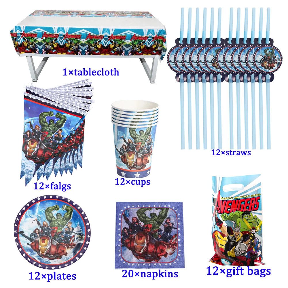 

36/44/57/68/81 Sets Disney The Avengers Party Decoration Straws Cups Plates Tablecloth Supplies For Kids Birthday Baby Shower