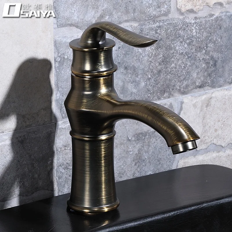 

zq New Chinese Retro Basin Hot and Cold Inter-Platform Basin Green Bronze Art Basin Classical Antique Faucet