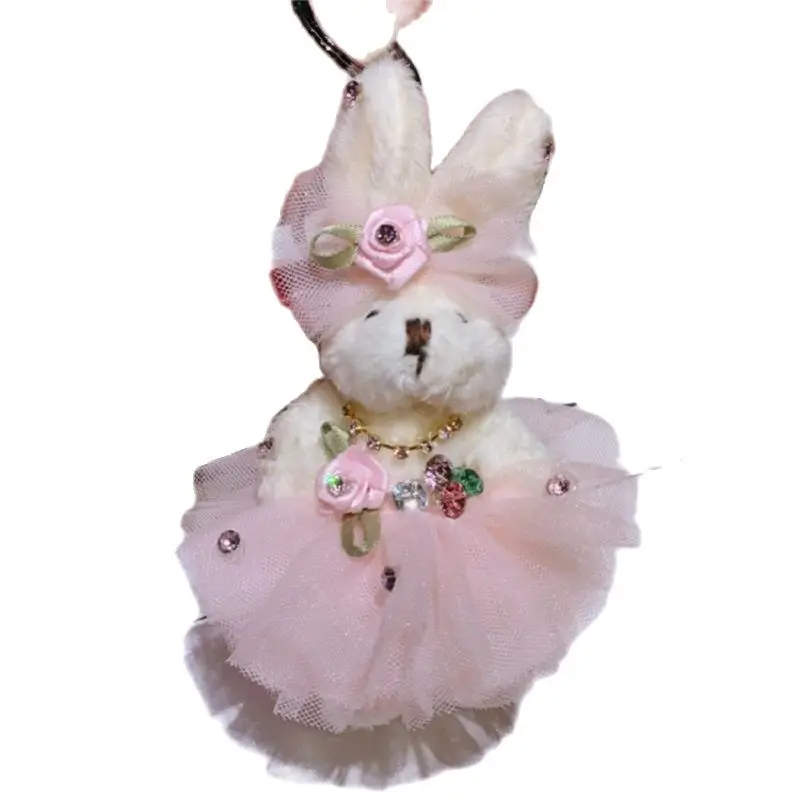 

Fashionable Plush Rabbit Bear Keychains Wedding Dress Lady Bag Pendant Butterfly Key Chain Woman Girl Gift Key Rings Handmade