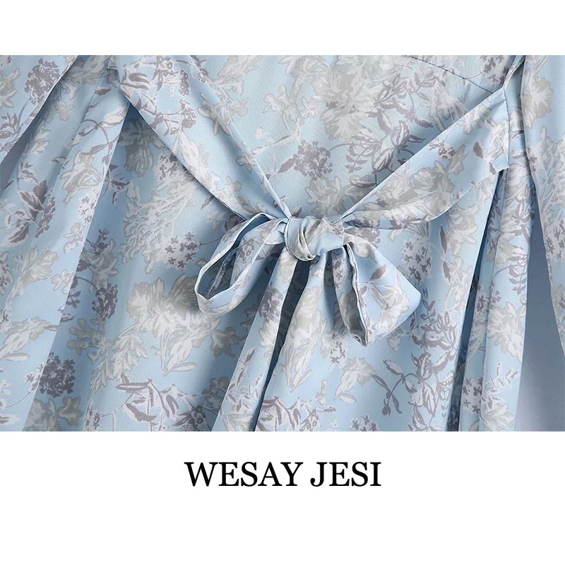 

WESAY JESI Summer Dress Shirt Women Fashion Oversizd Dresses Floral Print Sashes Elegant Long Sleeve Button-Up Ladies Clothes