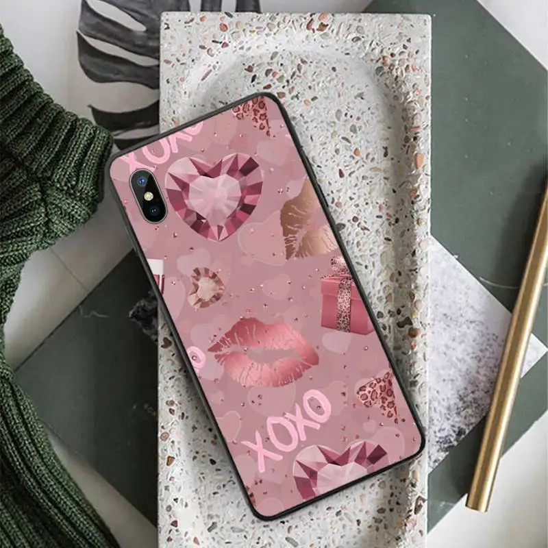 

Glitter Love heart Gold Rose Phone Case for iPhone 11 12 pro XS MAX 8 7 6 6S Plus X 5S SE 2020 XR Anti-fall mobile cover