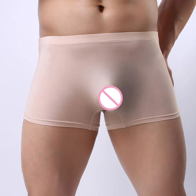 Шелк льда Бесшовные Сексуальные мужские блестящие Прозрачные Боксеры гладкие