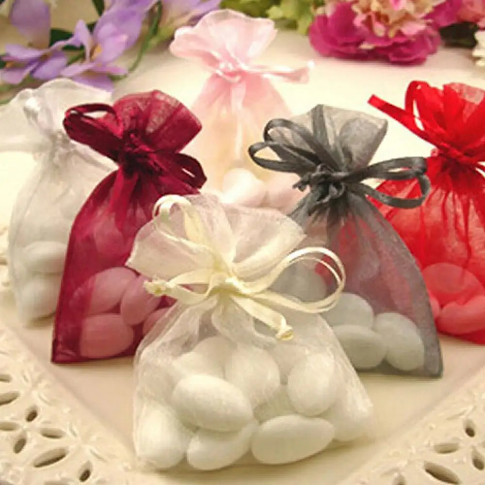 

50 Pcs Organza Jewelry Gifts Drawable Box Wedding Gift Candy Mini Pouch Bag