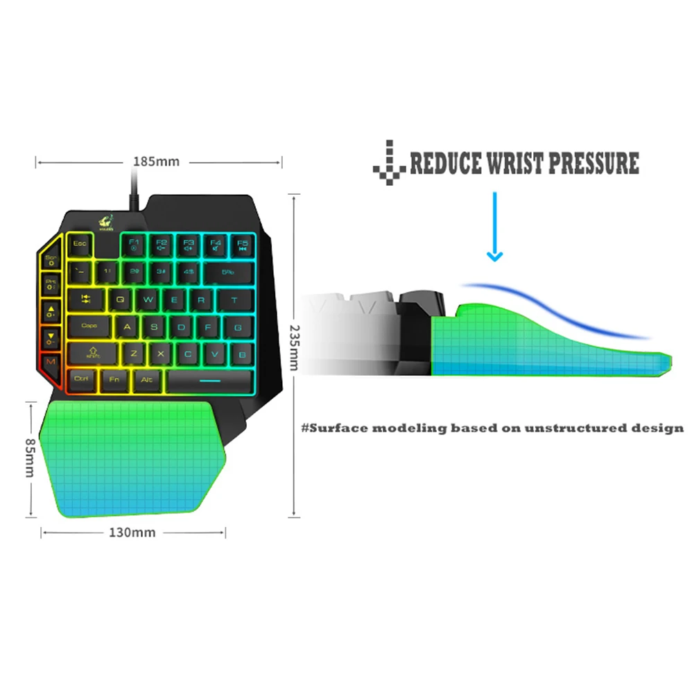 Mechanical Feel T1 Wired One Handed Mini Gaming Keyboard Mouse Combo Set Ergonomic Design for PUBG PC Gamer Laptop images - 6