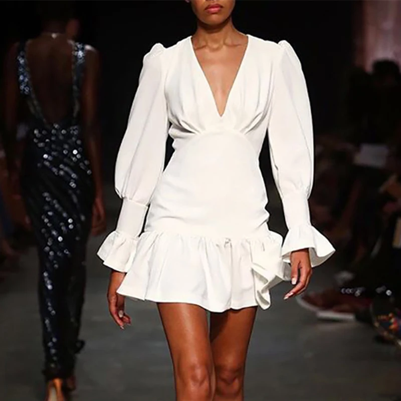 Женское платье с оборками длинным рукавом высокая талия туника летнее улица| |