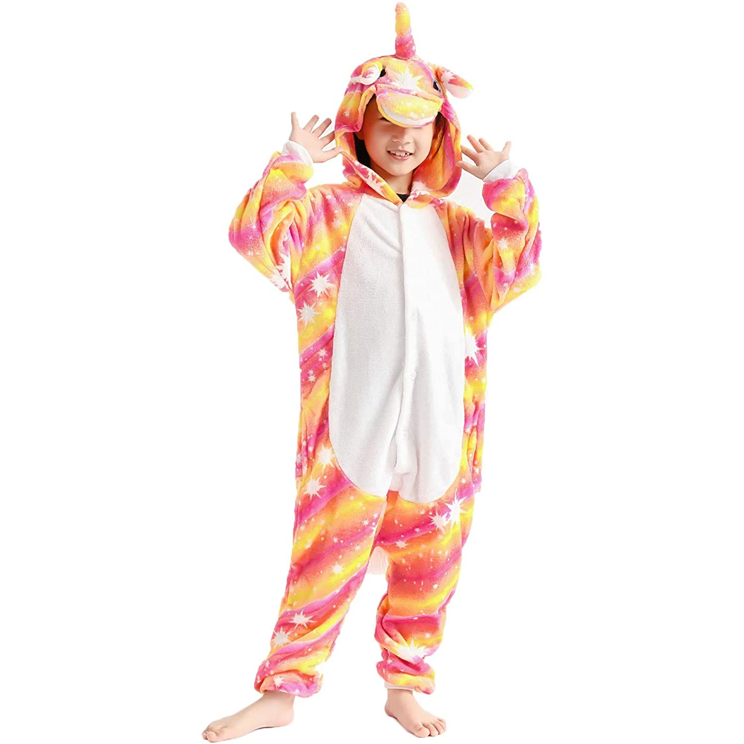 Пижама фланелевая детская с капюшоном комбинезон мультяшным рисунком единорога