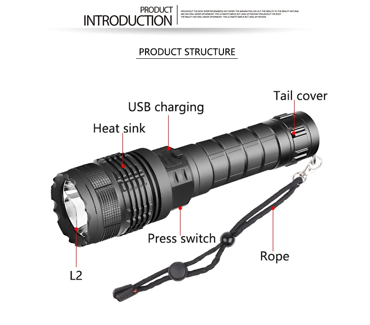 LED Flashlight Ultra Bright Torch L2/P70 Camping Light 5 Switch Modes Waterproof Zoomable Portable USB Rechargable Lamp | Освещение