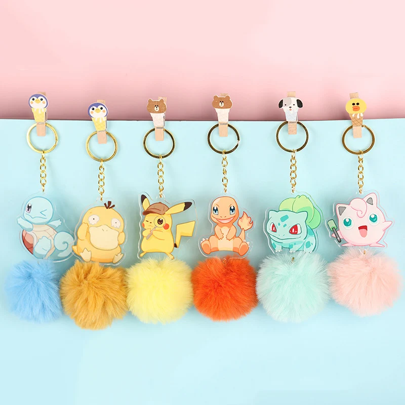 

Pokemon Keychain Kawai Anime Cartoon Action Figure Pokemon Keychain Plush Ball Creative Cute Bag Pendant Car Key Decoration Gift