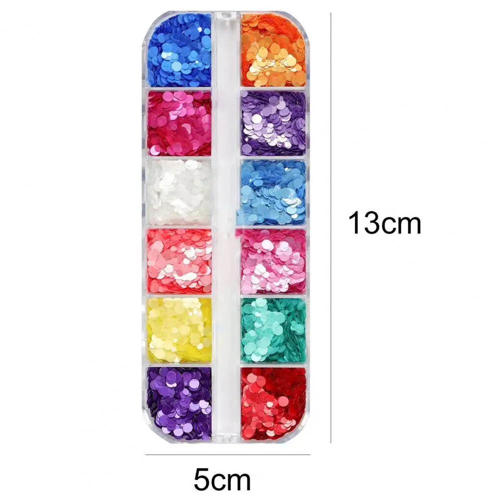 

12Grids/Box Manicure Ring Flake Various Shapes Beautify Nails Candy Colors Nail Art Glitter Neon Round Sequins for Female