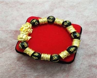 feng shui obsidian stone beads bracelet men women unisex wristband gold black and good luck women bracelet