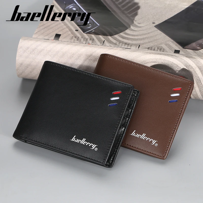 

Beallerry Men's Wallet Money Bag Solid Color Leather Business Short Wallet Famous Vintage Male Walltes Purse