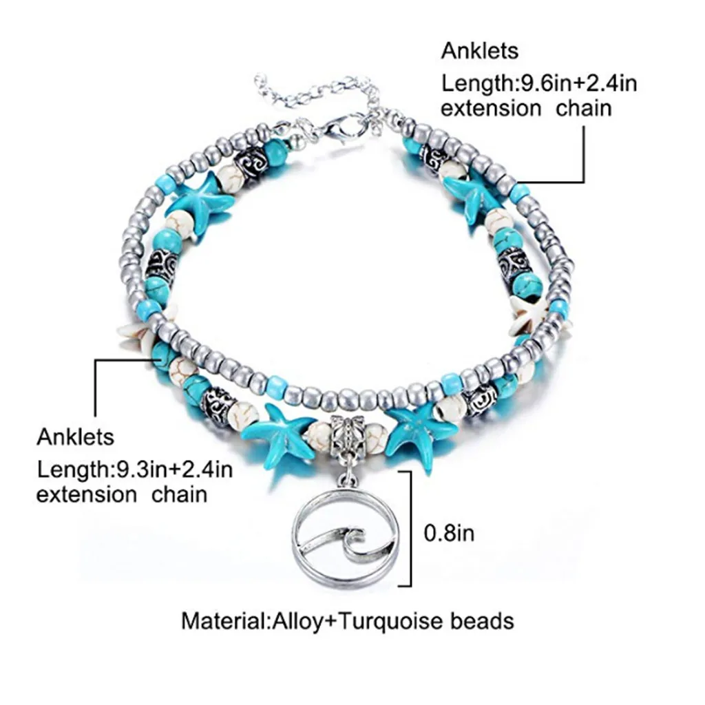 

Blue Multilayer Charm Beads Sea Boho Yoga Foot Jewelry Anklet Bracelets for Women Accesories