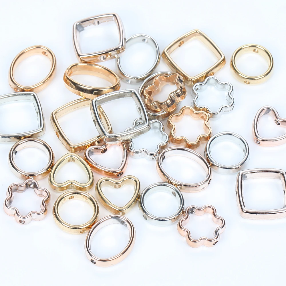 

50pcs CCB Rose Gold White Heart Square Flower Frame Beads Spacer Connectors For Jewelry Making Diy Necklace Bracelet Charms