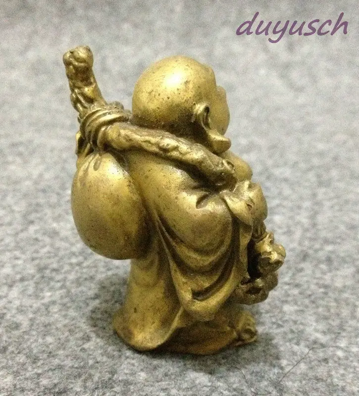 Китайский буддизм латунь сумка Lucky Gourd счастливый Смеющийся Maitreya Стенд статуя